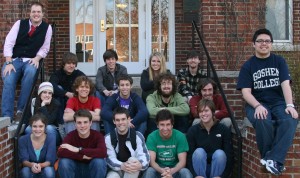 Some of the members of the spring 2009 Record staff are shown here. From left to right: Back row: Ben Noll, Michael Neumann, Kathryn Birky, Paul Boers Middle row: Emily Shantz, Sheldon Good, Tyler Falk, Chase Snyder, Alex Lake Front row: Sarah Rich, Jesse Landis-Eigsti, Peter Miller, Jacob Schlabach, Annalisa Harder Sitting: Tim Blaum and Moises Santos