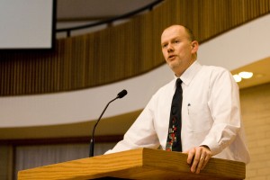 Bill Born BASICS Convo Bill Born extols the virtues of slightly revised campus response to alcohol use at a special convocation Monday.