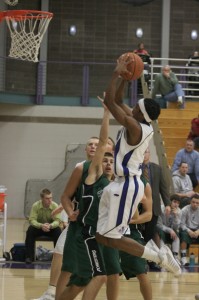 Basketball Errick McCollum catches some air in the Leafs contest against Huntington, Tuesday. Photo by Lindsey Beck.