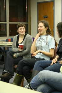 GSWA Maggie Gilman and Annali Smucker (left to right) in a discussion group at one of GSWA's "Healthy Body Week" events. Photo by Julia Baker.