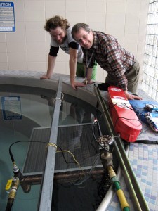 jonathan-and-steve-web-contributed Jonathan Nafziger and Steve Shantz are on the team that is trying to heat the RFC's hot tub with solar power. Photo contributed.