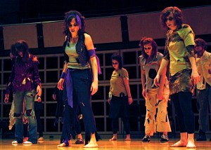 Thriller Abri Houser and a crowd of other zombie clad students spent weeks practicing Michael Jackson's Thriller Dance to perform the largest Kickoff act ever. Photo by Tim Blaum.