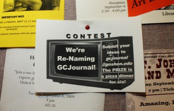 GC Journal A flier advertising GC Journal's name changing contest. Photo by Anjelica Lehman.