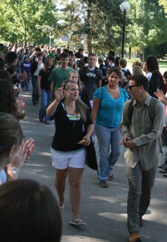 Applause Tunnel The applause tunnel is a longstanding tradition at GC's opening convocation, and a most embarassing experience for all first years. Photo by Emily Miller