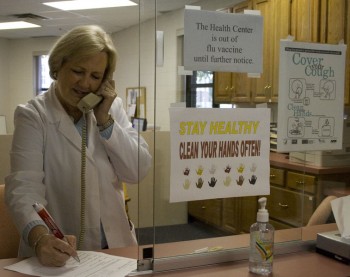 H1N1 Diane White, director of the Wellness and Health Center, expects H1N1 vaccines to arrive at Goshen Colleege mid-October. A replenished supply of seasonal flu vaccines should be in by November. Photo by Emily Miller.