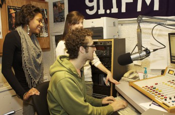believe-lehman From left: Brett Bridges, Kelsey Shue and Chase Snyder's This I Believe essays were selected to be aired on 88.1 WVPE, the local NPR affiliate. Photo by Angelica Lehman.