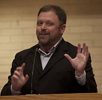 timwise2-lehman Tim Wise spoke on the fallacy of calling modern society "post-racial" in convo, Wednesday. Photo by Angelica Lehman.