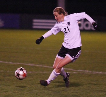 wosoc-martinbrubaker Heather Zimmerman seeks control of the ball in the Women's soccer match against Cornerstone. Photo by Martin Brubaker.