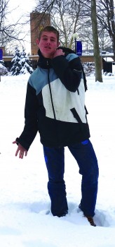 Sophomore David Jantz reimagines Michaelangelo's "David," more appropriately dressed for a Goshen winter.