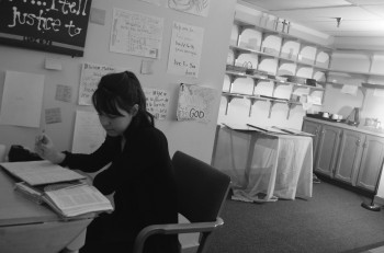 Nina Fox, a senior, spends time reflecting in the Quiet Place during the Prayer Odyssey event taking place this week.