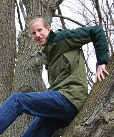 Orion Blaha sits in a tree