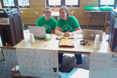 students work at hydration station