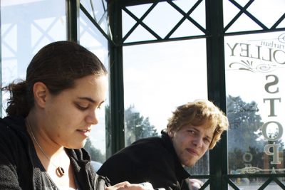 students wait for trolley