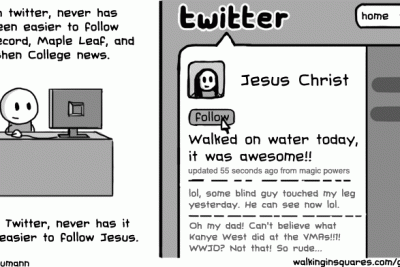 Comic strip illustrating what Jesus' Twitter account might look like