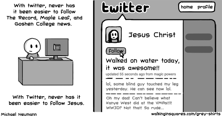 Comic strip illustrating what Jesus' Twitter account might look like