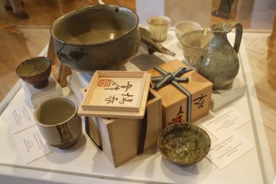 Bowls, cups, and other pieces from Dick Lehman's Japanese pottery collection