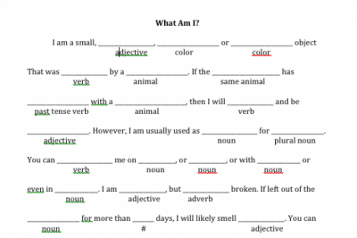 Mad lib for a "What Am I?" riddle