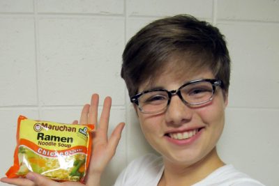 Jessica Sprunger poses with a packet of instant ramen