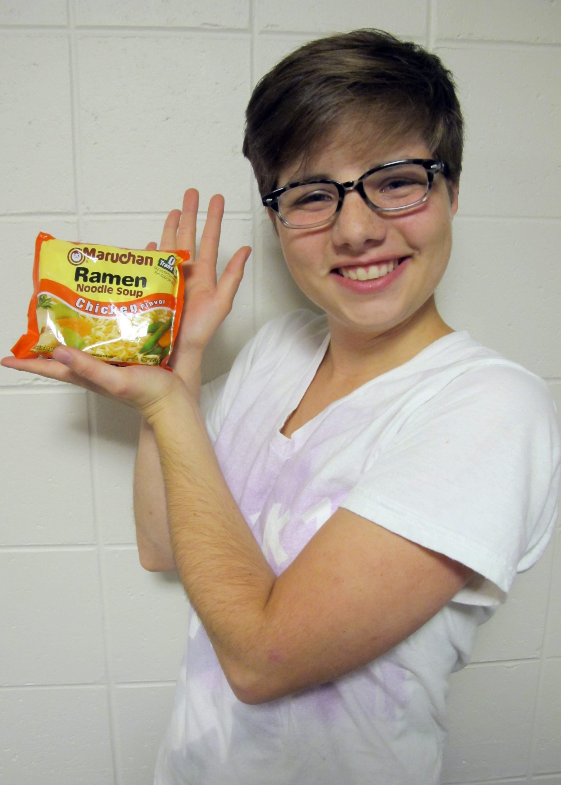 Jessica Sprunger poses with a packet of instant ramen