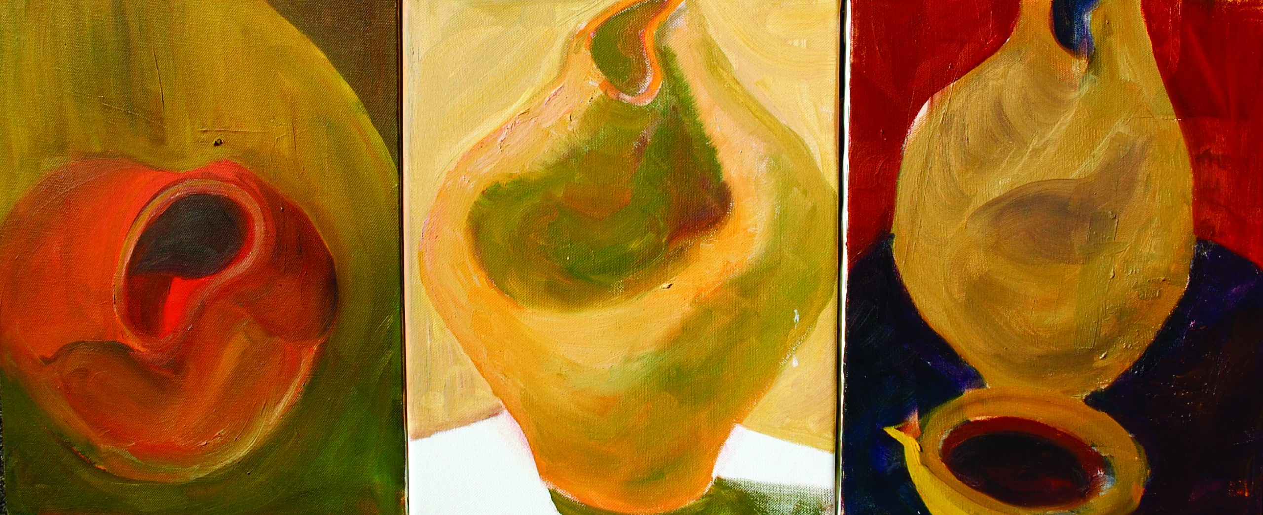 Three of Professor Ann Hostetler's abstract oil paintings