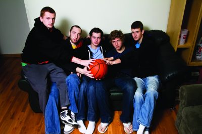 Basketball players on a couch