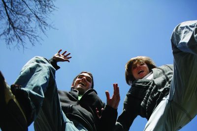 Charlie and Jeff jumping over camera