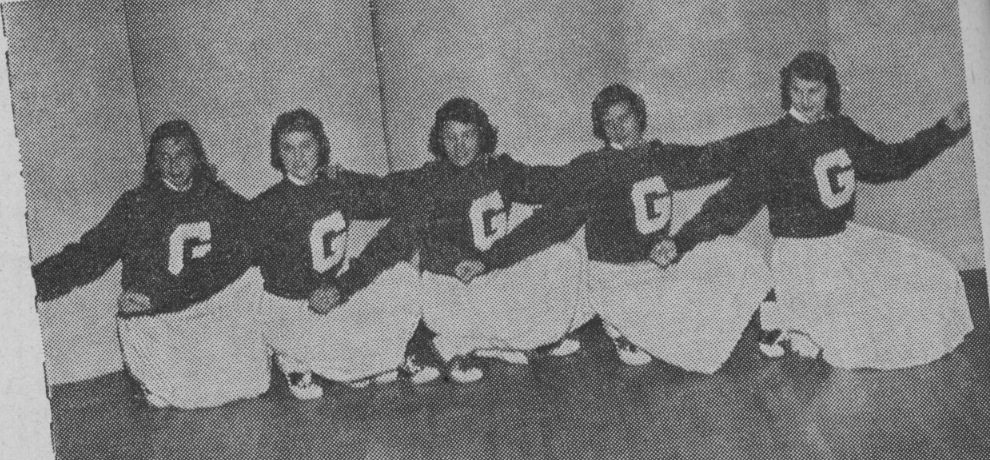 Five Goshen cheerleaders in 1958