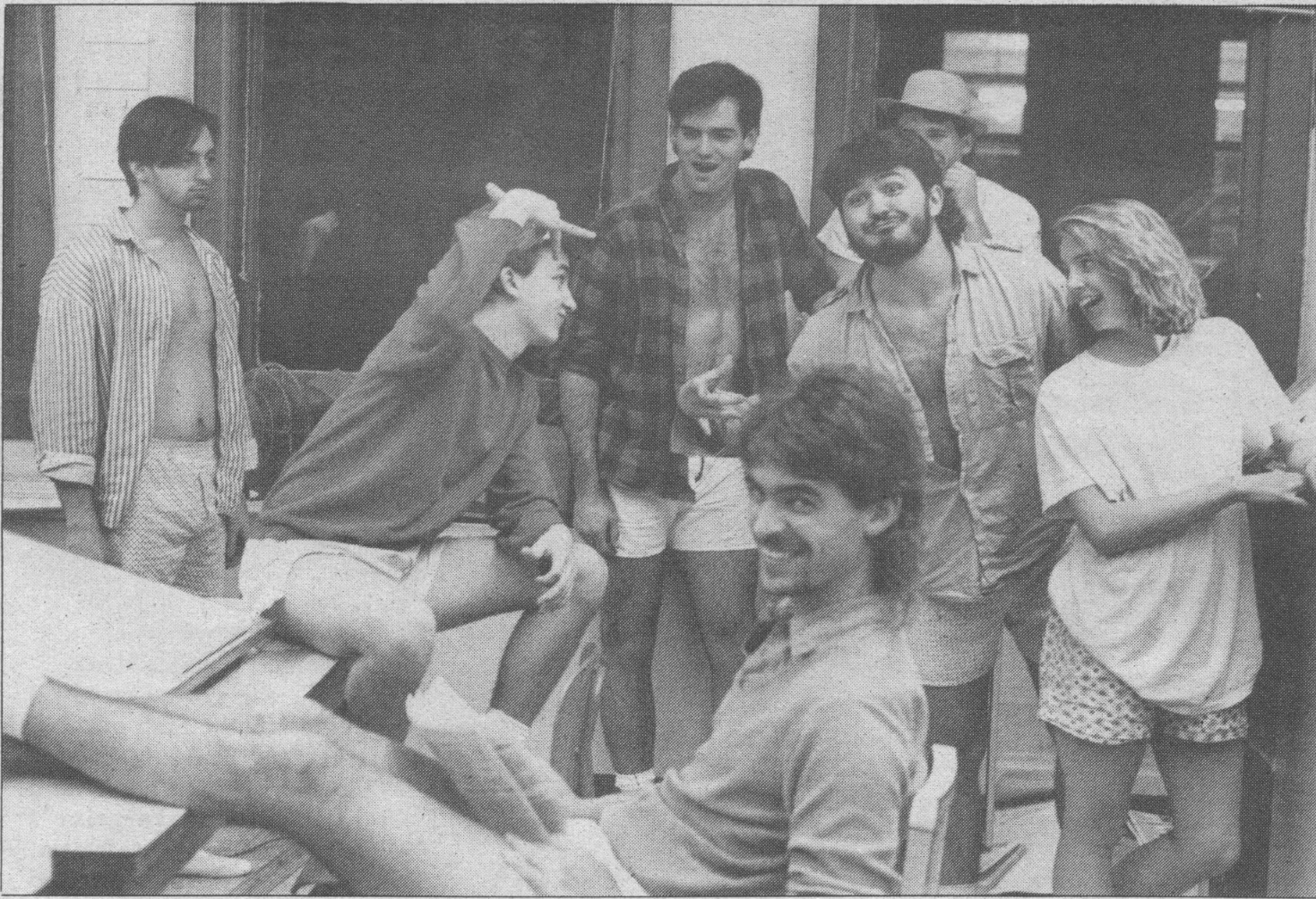 Students wear briefs for a picture in the 1988 Record "News in Briefs" column