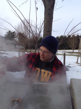 Steve Shantz boils the maple sap he tapped to make maple syrup.