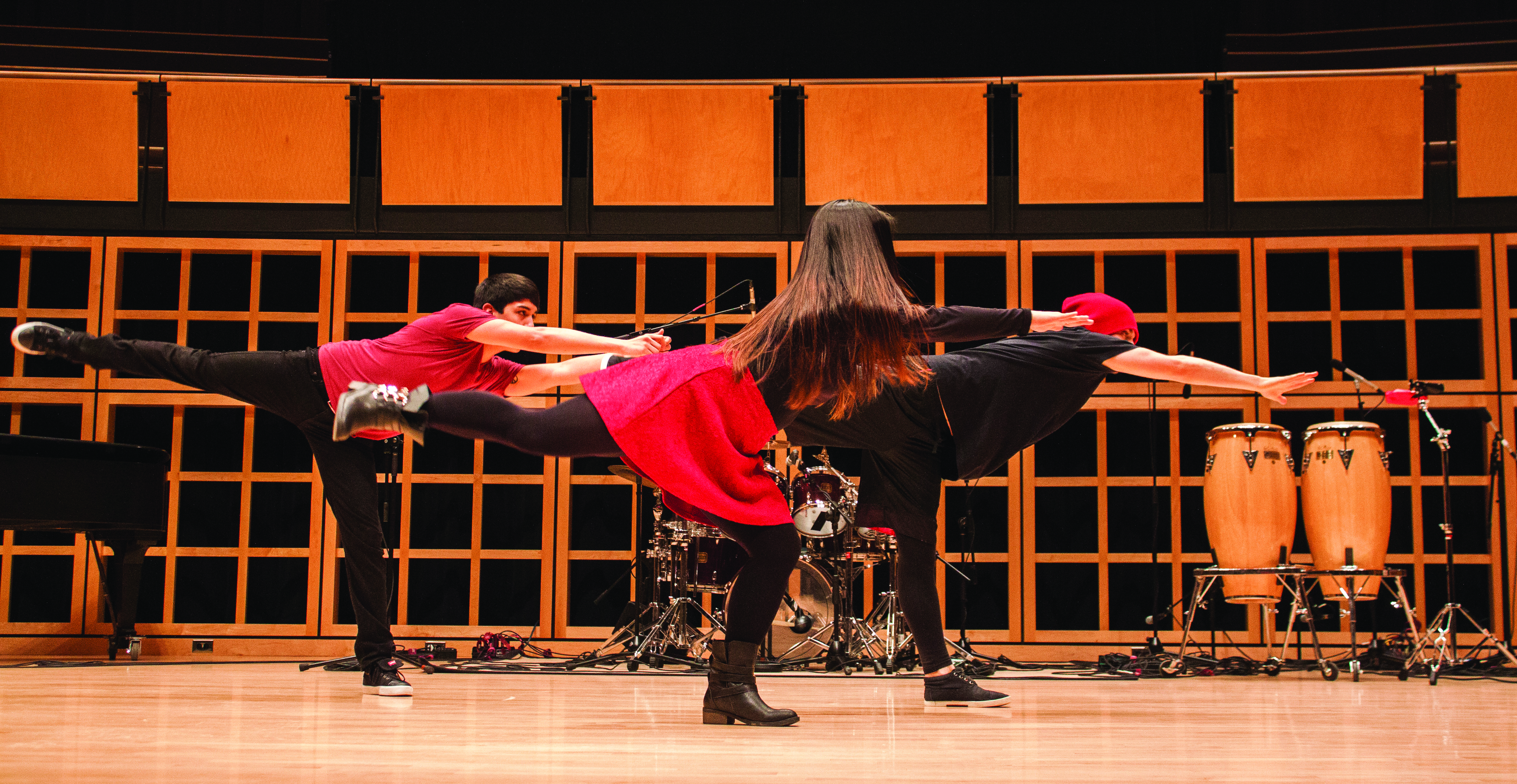 Lyrical Hip-Hop club members Stefan Baumgartner, Olivia Ginn and Jose Mendoza perform a dance routine during Kick Off.