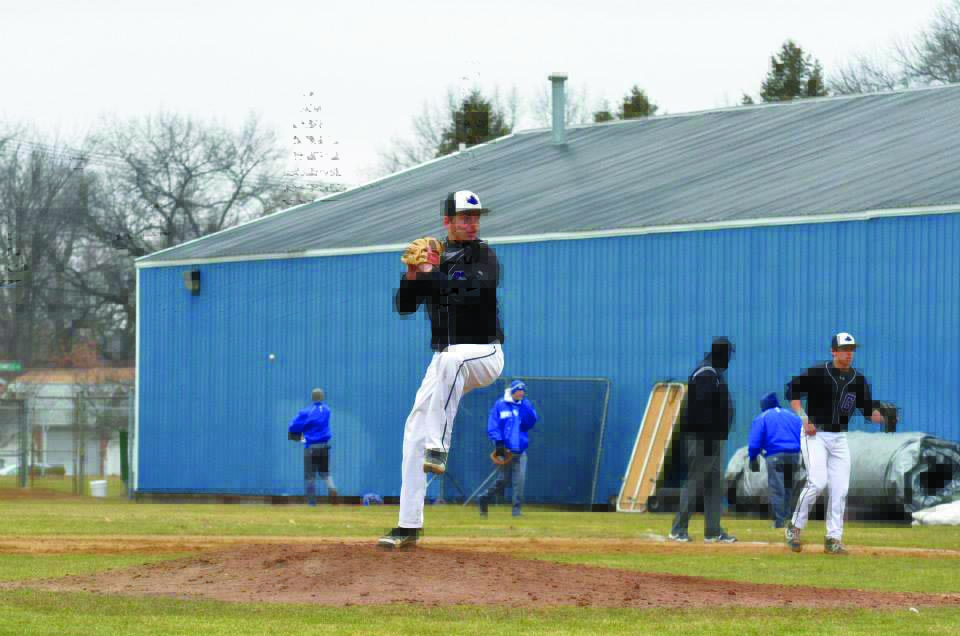 A Goshen baseball player prepares to pitch during a game