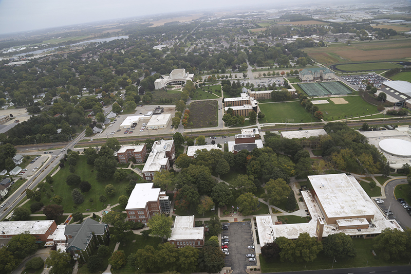 Aerial view of the Goshen College campus
