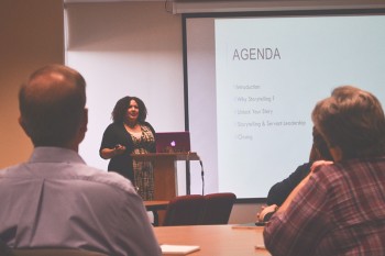 Goshen College hosted a storytelling workshop for students and faculty. Photo by Marissa Hochstetler.