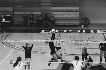 The women's volleyball team recognized several of their professors at Prof Night on Wednesday. Photo by Maria Bischoff.