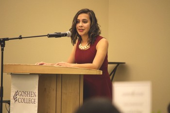 Janeth Vela, a junior, was one of the students invited to speak at the dinner. Photo by Hannah Sauder.