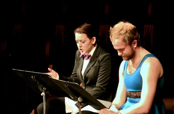 Lea Ramer and Martin Flowers do a dramatic reading on Friday night. Photo contributed by Maddie Gerig