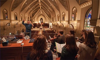 Goshen College Chamber Choir rehearses in Charleston before one of their performances while on tour. Photo contributed by GC Chamber Choir