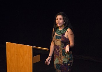 Noemi Salvador, junior, won the C.Henry Smith Peace Oratorical Contest after telling her experience to the audience. Photo contributed by Hannah Sauder
