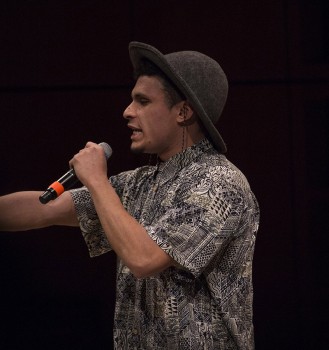 Abe Medellin, first-year interdisciplinary major, performs during the Spring Kickoff. Photo by Hannah Sauder