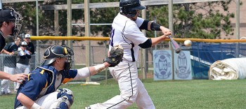 Brad Stoltzfus, sophomore, makes contact with a pitch during a game. Photo contributed by GoLeafs.net
