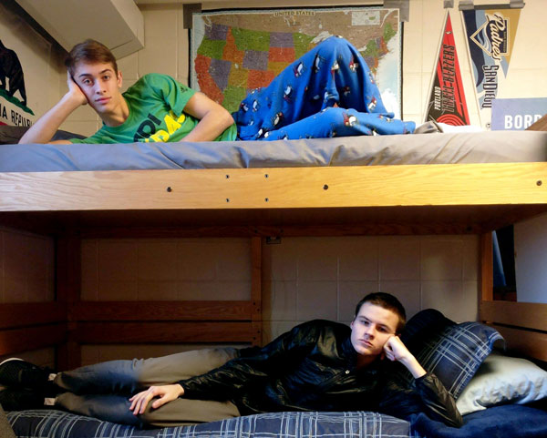 Matthew Smucker and Steven Cranston pose for a picture in their bunk beds