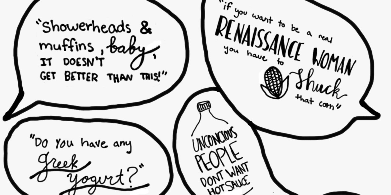 Collection of speech bubbles featuring quotes from East Hall residents