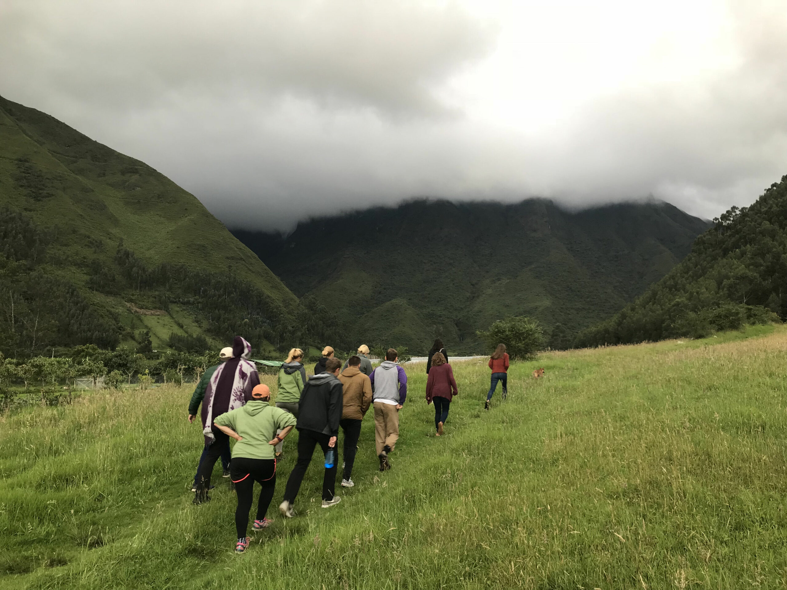 students hiking in Ecuador