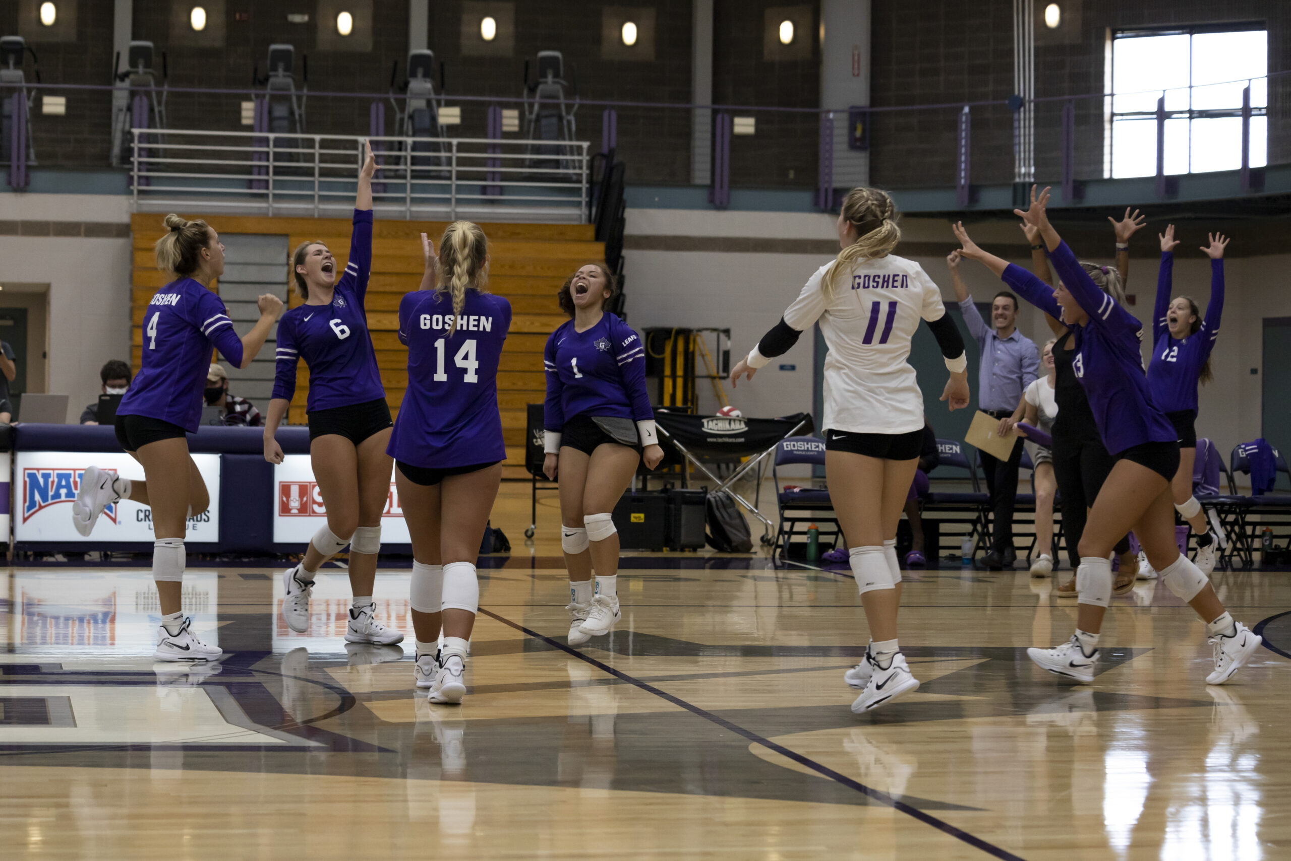 Volleyball team celebrates a point