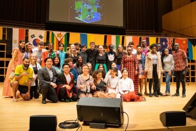 Cast of International Student Coffeehouse in Sauder Concert Hall.